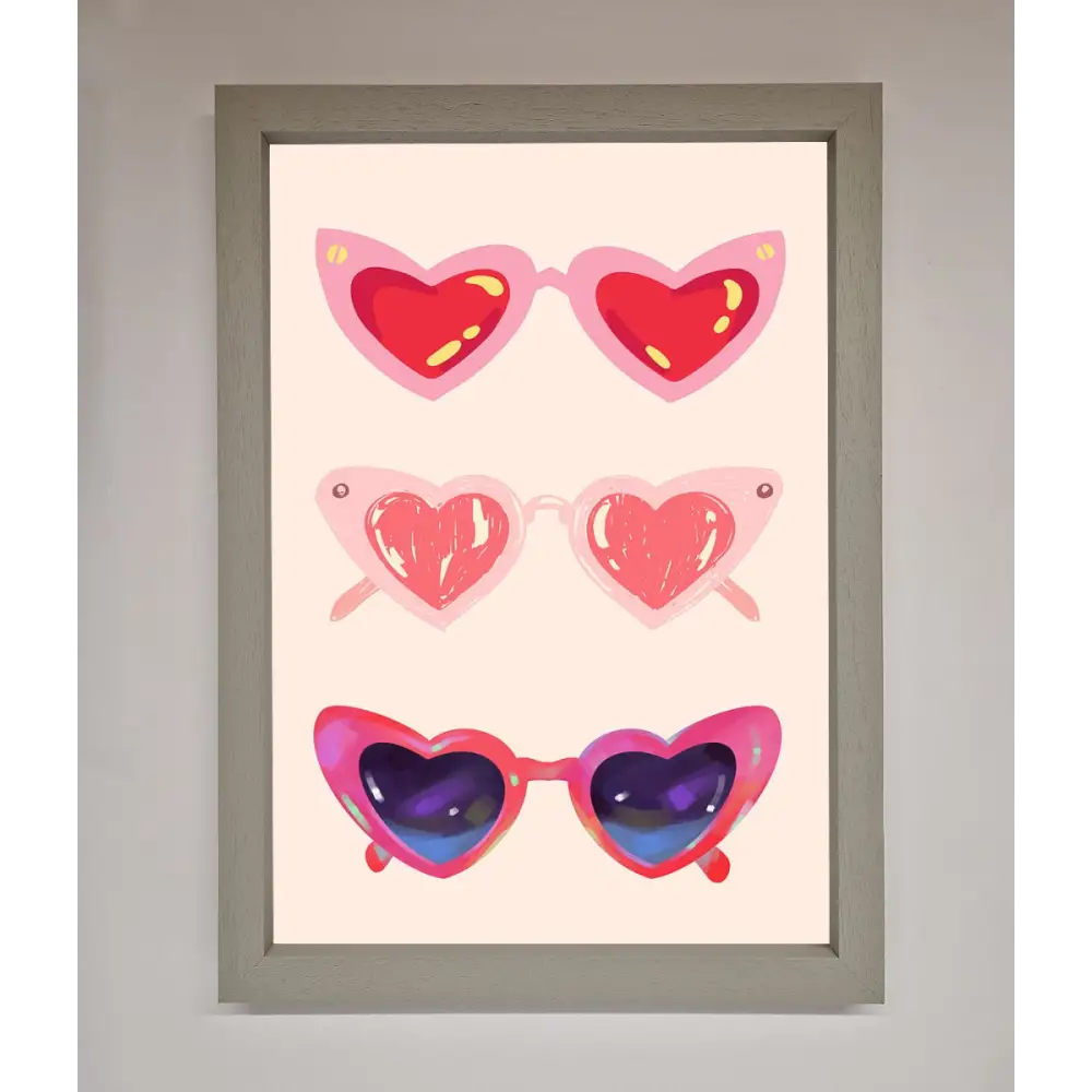 Heart Sunglasses Framed Poster - A3 (29.7 x 42 cm) / Grey - Framed Print
