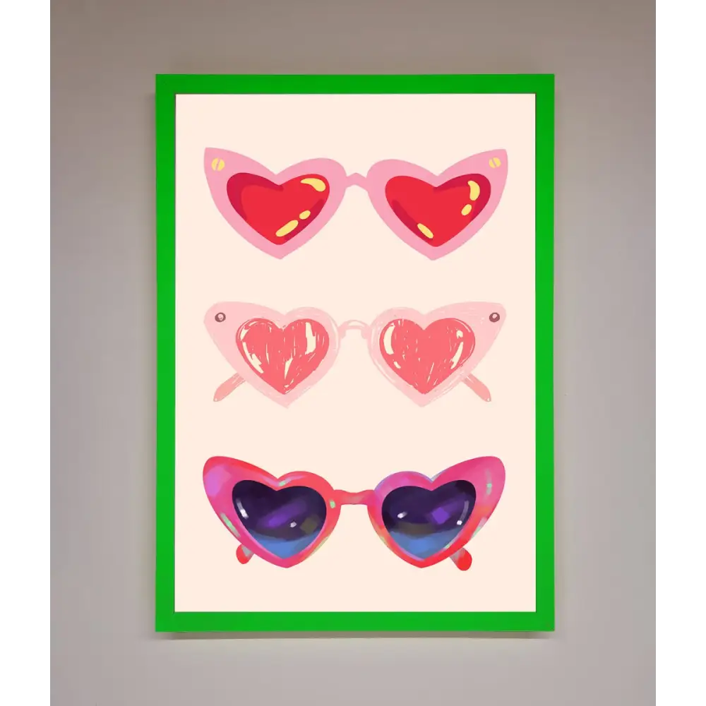 Heart Sunglasses Framed Poster - A3 (29.7 x 42 cm) / Neon Dark Green - Framed Print