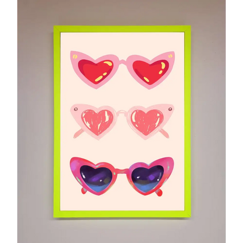 Heart Sunglasses Framed Poster - A3 (29.7 x 42 cm) / Neon Green - Framed Print