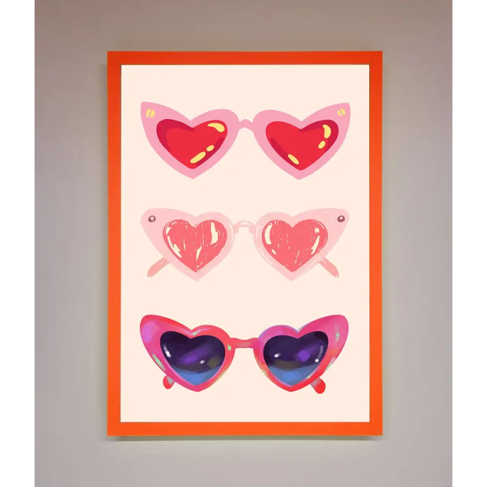 Heart Sunglasses Framed Poster - A3 (29.7 x 42 cm) / Neon Orange - Framed Print