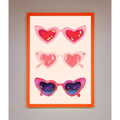 Heart Sunglasses Framed Poster - A3 (29.7 x 42 cm) / Neon Orange - Framed Print