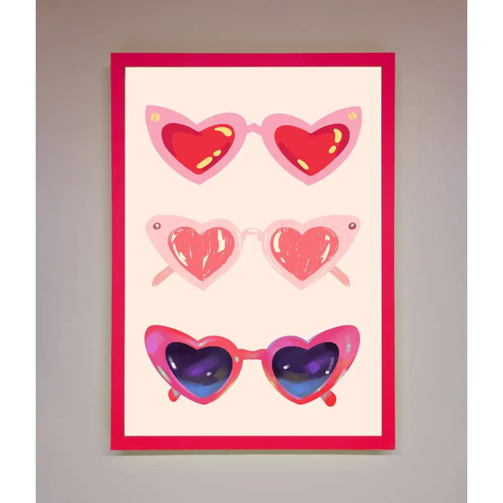 Heart Sunglasses Framed Poster - A3 (29.7 x 42 cm) / Neon Pink - Framed Print