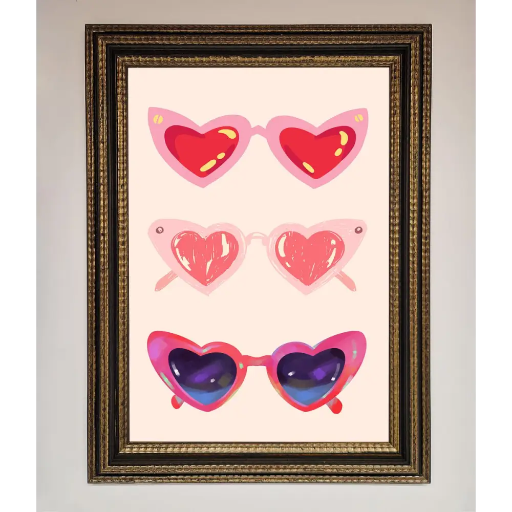 Heart Sunglasses Framed Poster - A3 (29.7 x 42 cm) / Ornate Gold Black - Framed Print