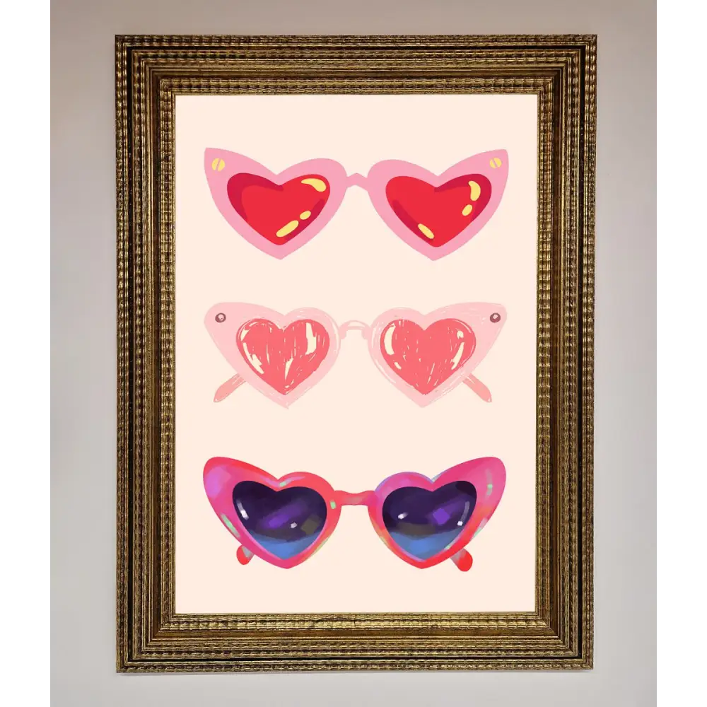 Heart Sunglasses Framed Poster - A3 (29.7 x 42 cm) / Ornate Gold - Framed Print
