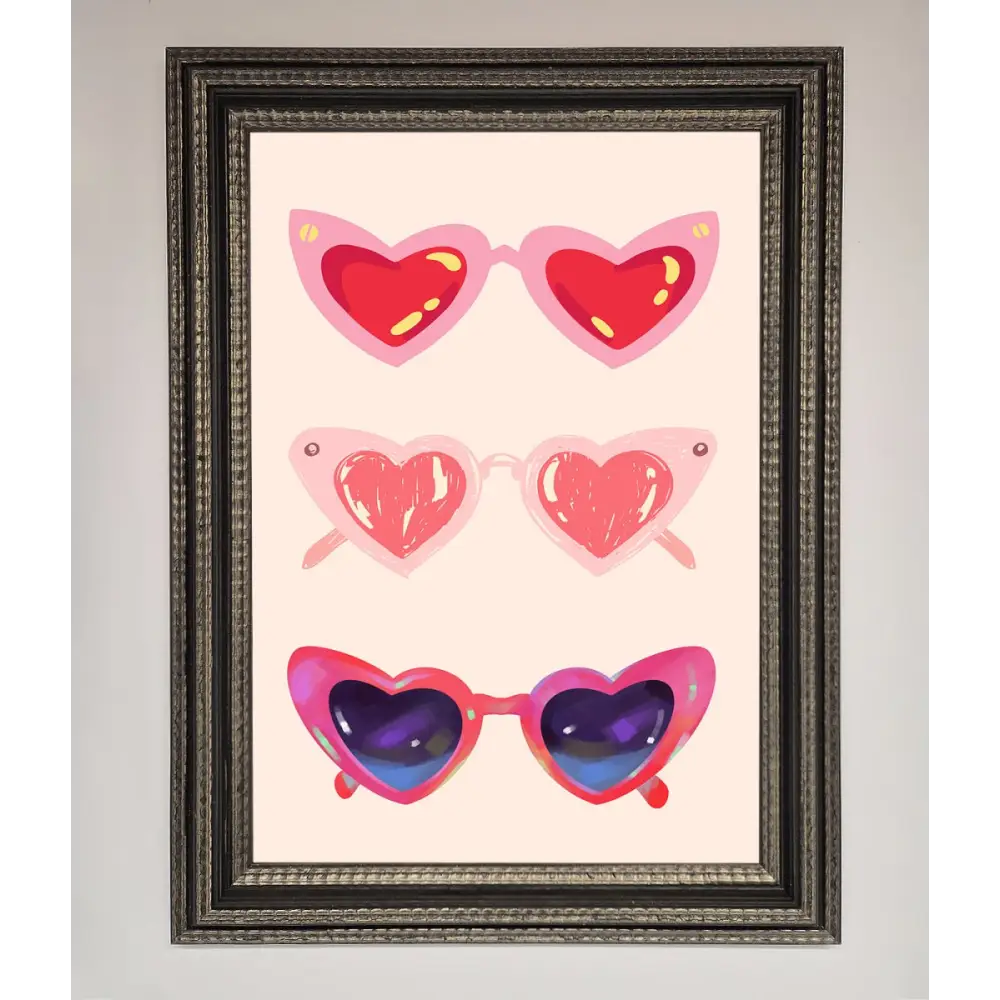 Heart Sunglasses Framed Poster - A3 (29.7 x 42 cm) / Ornate Silver Black - Framed Print