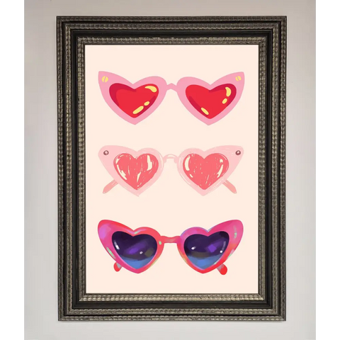 Heart Sunglasses Framed Poster - A3 (29.7 x 42 cm) / Ornate Silver Black - Framed Print