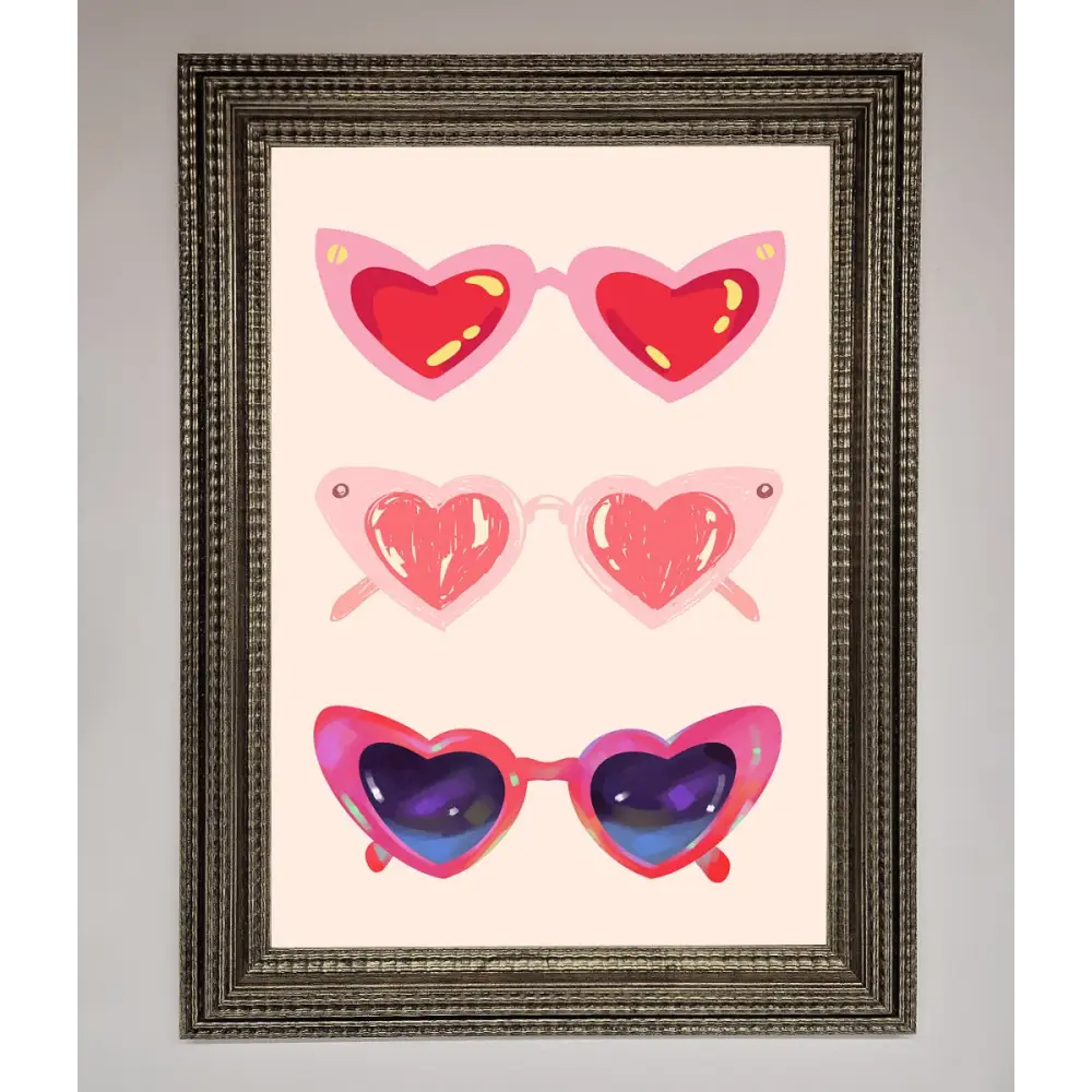 Heart Sunglasses Framed Poster - A3 (29.7 x 42 cm) / Ornate Silver - Framed Print