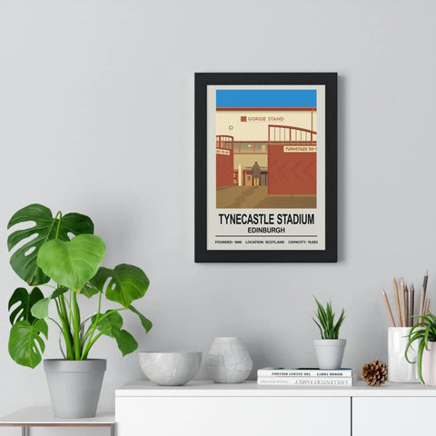 Black-framed vintage-style hearts tynecastle stadium print featuring tynecastle stadium edinburgh in classic colors