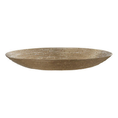 A hege nickel twisted wire decorative plate with a shallow oval woven basket design and golden brown finish