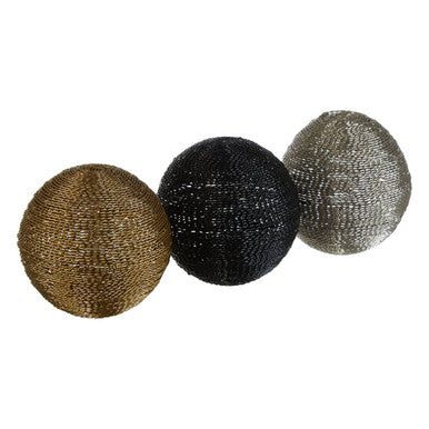 Hege set of 3 large decorative balls made of textured metallic mesh in gold black and silver tones