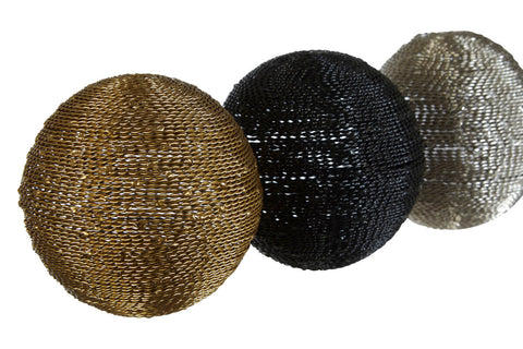 Hege set of 3 large decorative balls woven from metallic mesh in gold black and silver tones for home decor