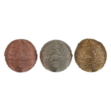 Hege set of 3 small decorative balls in copper silver and gold wire-brushed metal perfect for small decorative use