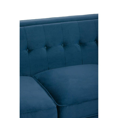 Helia 3 seat blue velvet sofa with deep blue tufted velvet and plush cushioned seat blue velvet comfort