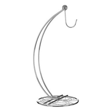 Chrome finish banana hanger with curved elegant arc and circular base for hanging fruit in chrome finish