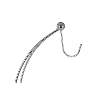 Silver metal shower curtain hook with spherical top and curved design for helix chrome finish banana hanger