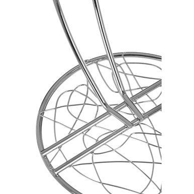 A sleek chrome finish banana hanger base with a wireframe circular design and intersecting metal rods