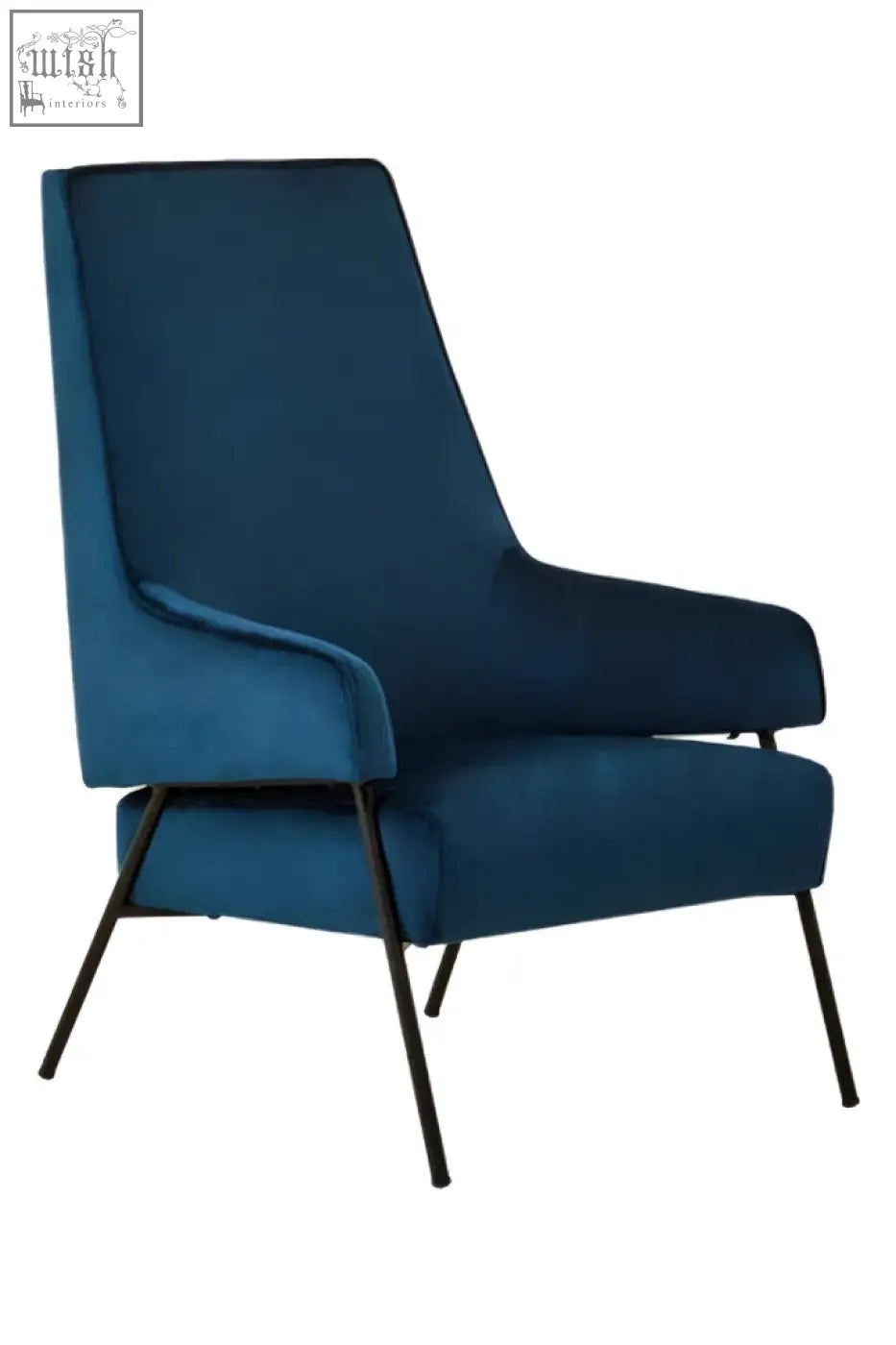 Deep blue henia blue velvet chair with sleek black metal legs for stylish and comfortable seating