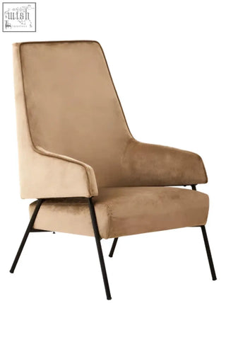 Beige henia mink velvet chair with sleek black metal legs featuring soft mink velvet upholstery and modern design