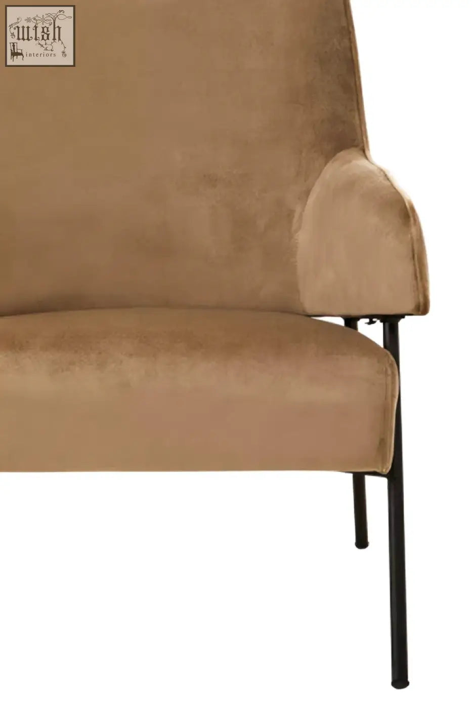 Tan henia mink velvet chair with sleek black metal legs soft mink velvet and modern velvet chair style