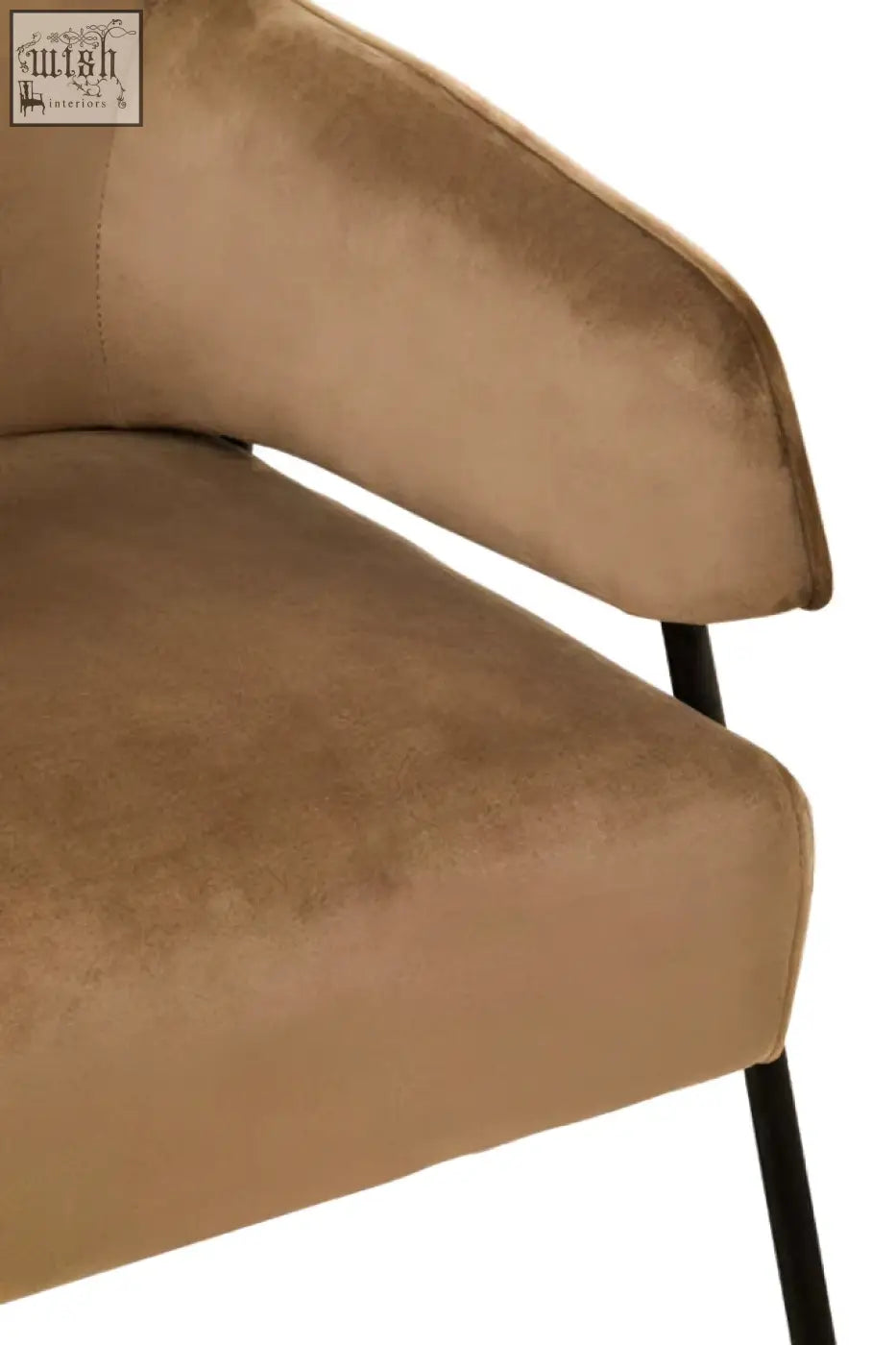 Tan henia mink velvet chair with sleek black metal legs comfy velvet chair for stylish living spaces