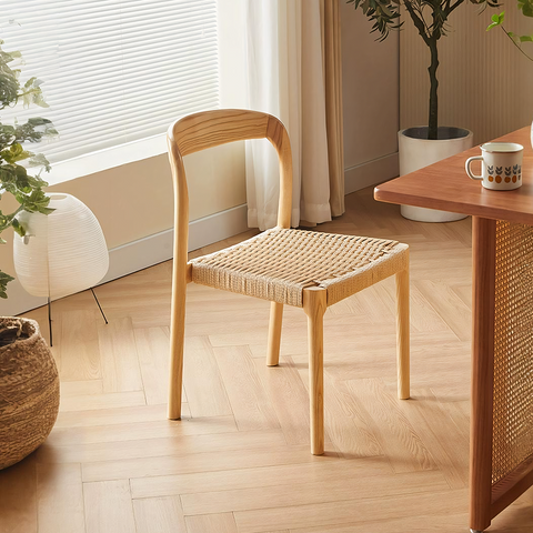 Light wood henry dining chair with woven natural rattan seat and backrest minimum purchase qty available
