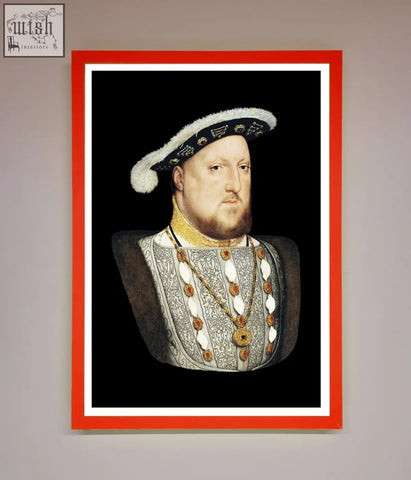 Henry eighth framed wall art featuring king henry viii in ornate silver-gray doublet with gold and jewel details