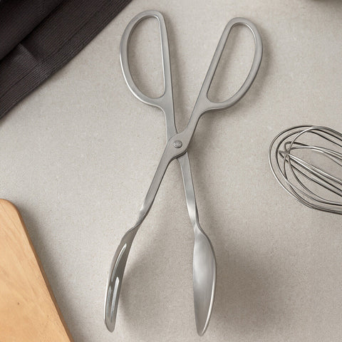 Silver hera brushed stainless steel tongs with sleek ergonomic handles and smooth rounded tongs for easy serving