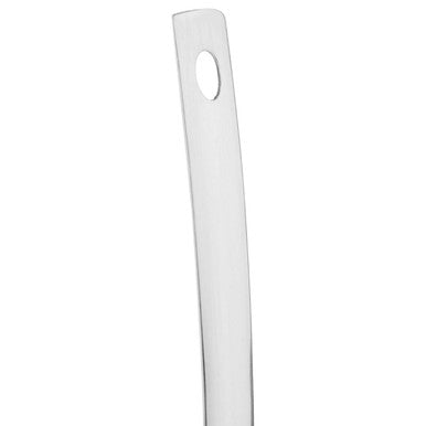 A sleek stainless steel handle with shiny finish and oval hole on the hera slotted turner