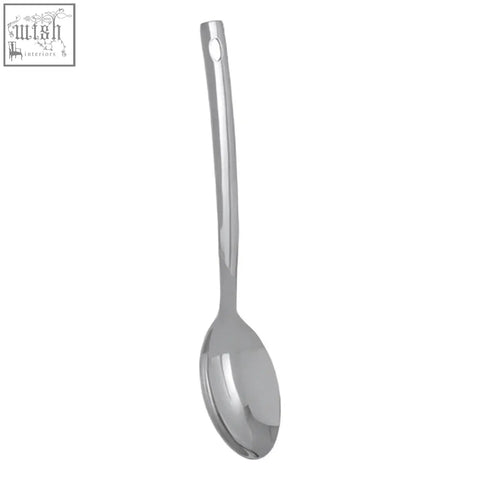 Hera stainless steel shiny finish serving spoon with a sleek polished design and elongated handle with hole