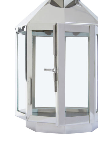 Herber small silver steel lantern with shiny hexagonal design and clear glass panels for stylish lighting