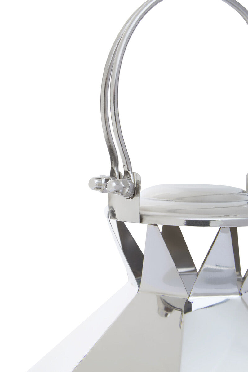 Herber small silver steel lantern with sleek geometric design and polished angular facets for stylish lighting