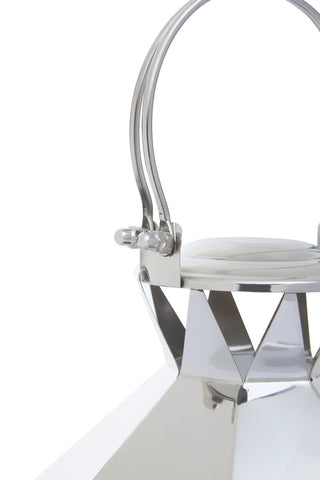 Herber small silver steel lantern with sleek geometric design and polished angular facets for stylish lighting