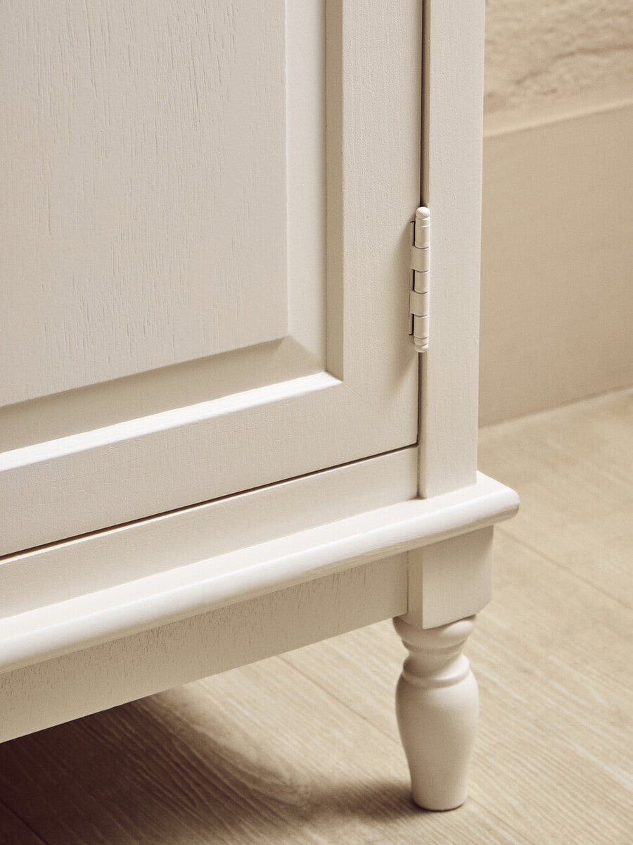 Heritage 2 drawer white sideboard with white painted wooden cabinet and classic turned leg design