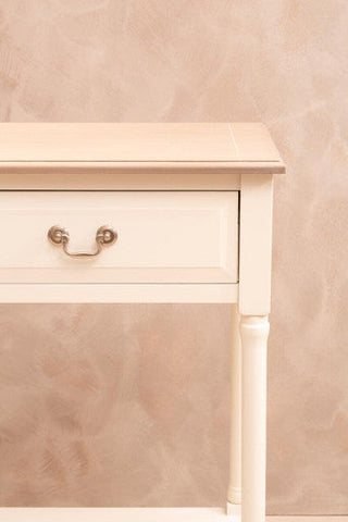 Heritage 2 drawers white rectangular console table with ornate silver handles and a single drawer in white paint