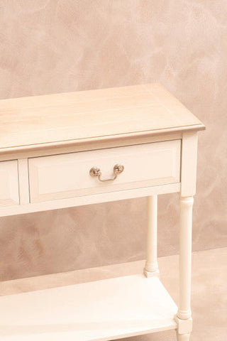 Heritage white rectangular console table with two drawers white rectangular drawers and ornate silver handles