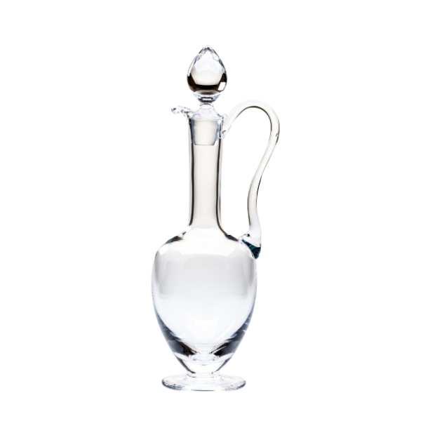 Clear glass heritage claret jug with curved handle and faceted stopper perfect for serving wine