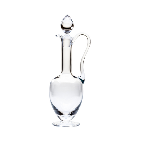 Clear glass heritage claret jug with curved handle and faceted stopper perfect for serving wine