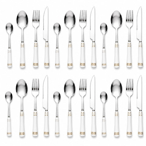 Heritage Gold 24-Piece Cutlery Set – White