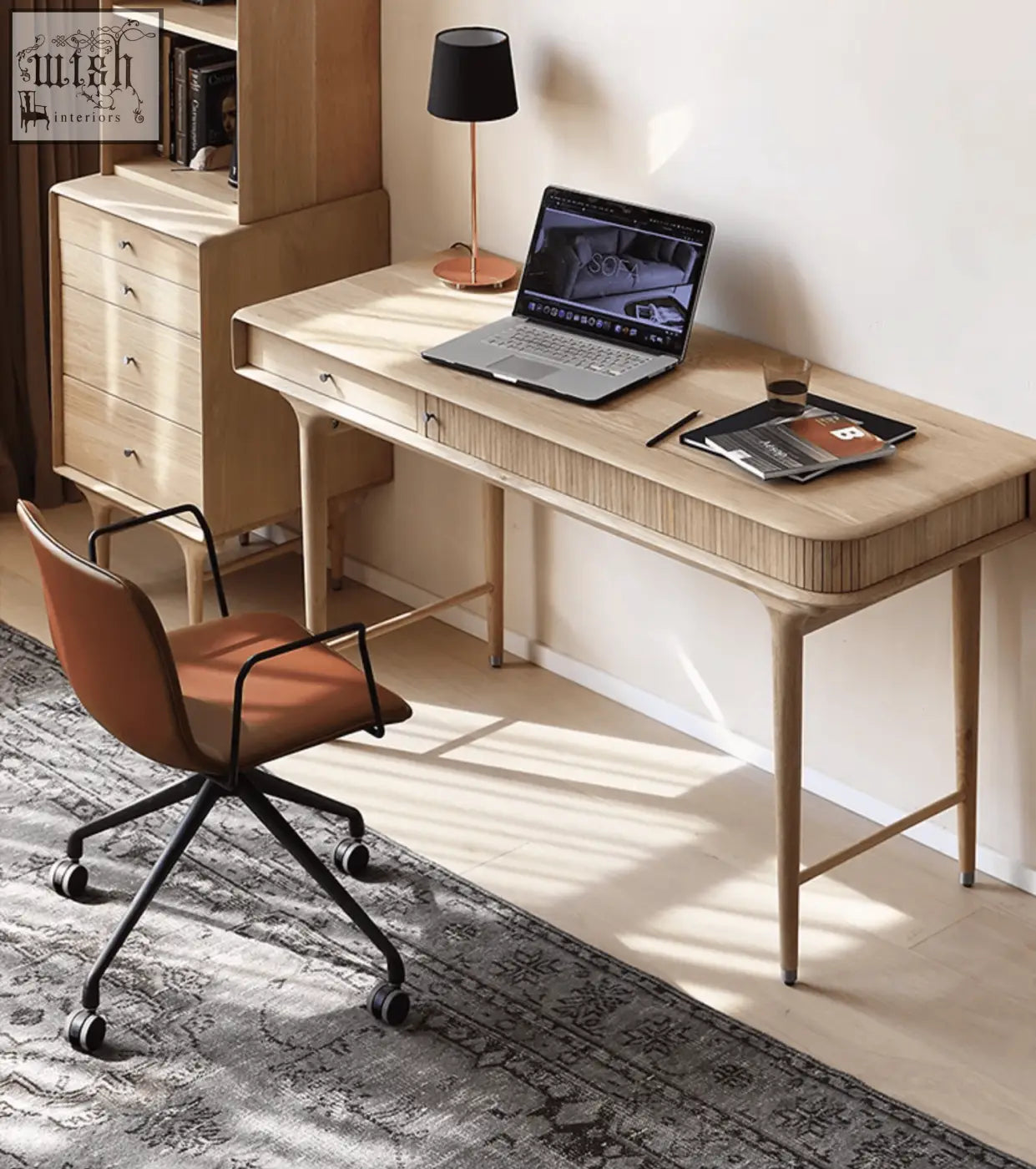 Light wood grain hermosa e10 office desk with sleek minimalist design and tapered legs for modern office use