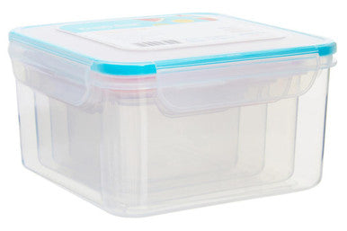 Herrela 4pc square food containers made of clear plastic with light blue airtight lids for secure storage