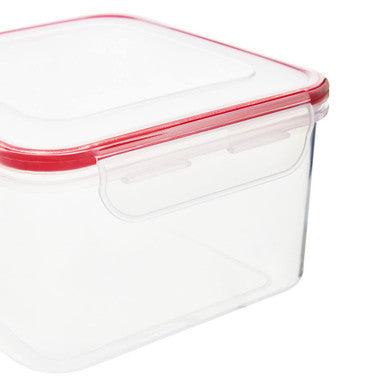Clear square food containers by herrela with red silicone airtight lids perfect for food storage and organization