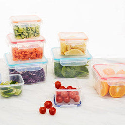 Herrela 4pc square food containers with airtight colorful silicone lids in clear glass for fresh food storage