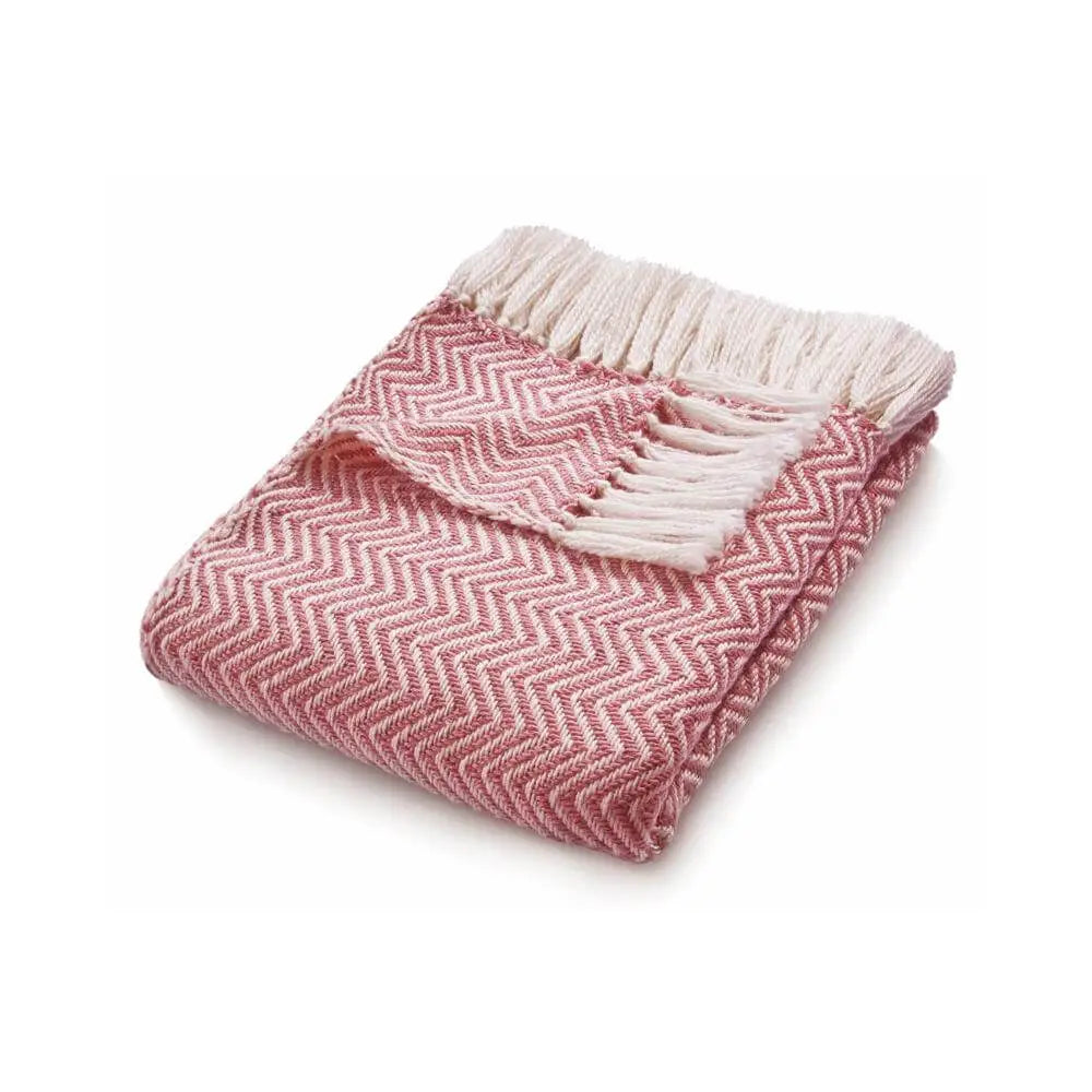 Herringbone Design Woven Throw - Coral Pink - Home Accessories