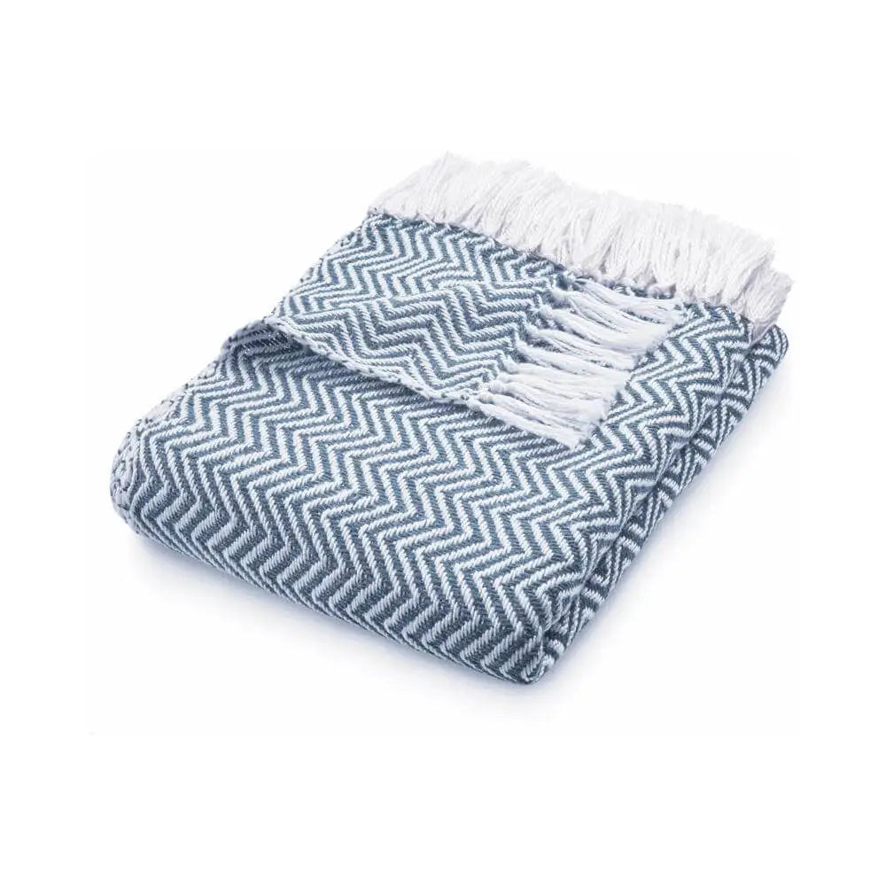Herringbone Design Woven Throw - Denim Blue - Home Accessories