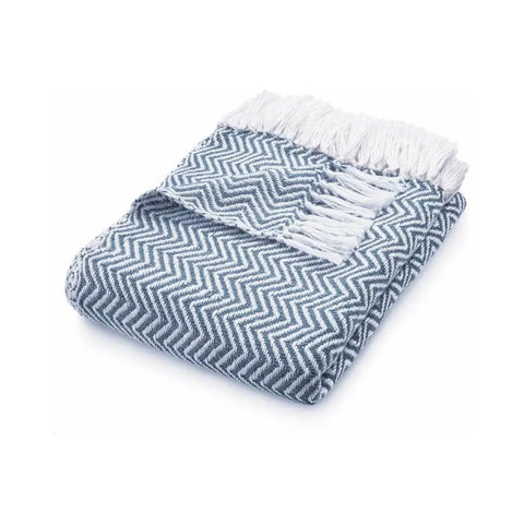 Herringbone Design Woven Throw - Denim Blue - Home Accessories