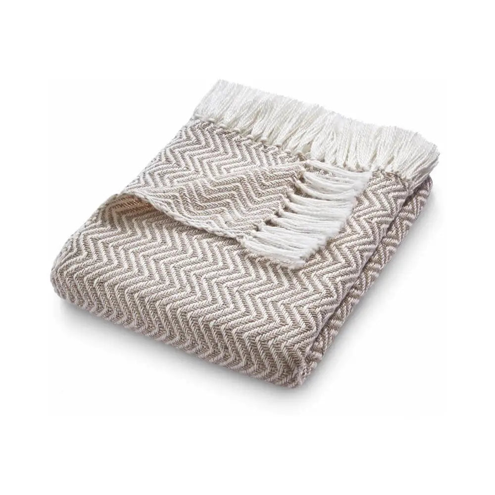 Herringbone Design Woven Throw - Natural - Home Accessories