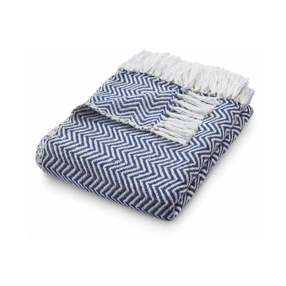 Herringbone Design Woven Throw - Navy - Home Accessories