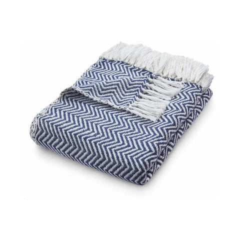 Herringbone Design Woven Throw - Navy - Home Accessories