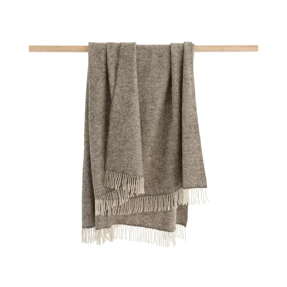 Herringbone Natural Undyed Pure Wool Throw - Pale Grey - Throws & Blankets