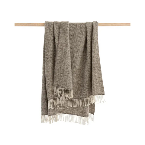 Herringbone Natural Undyed Pure Wool Throw - Pale Grey - Throws & Blankets